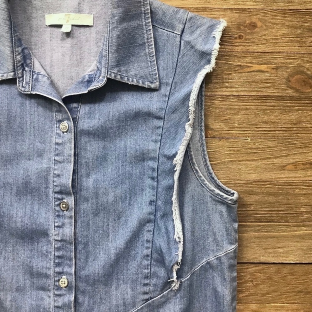 7FAM Ruffled Button Front Denim Shirt - Picture 4 of 7